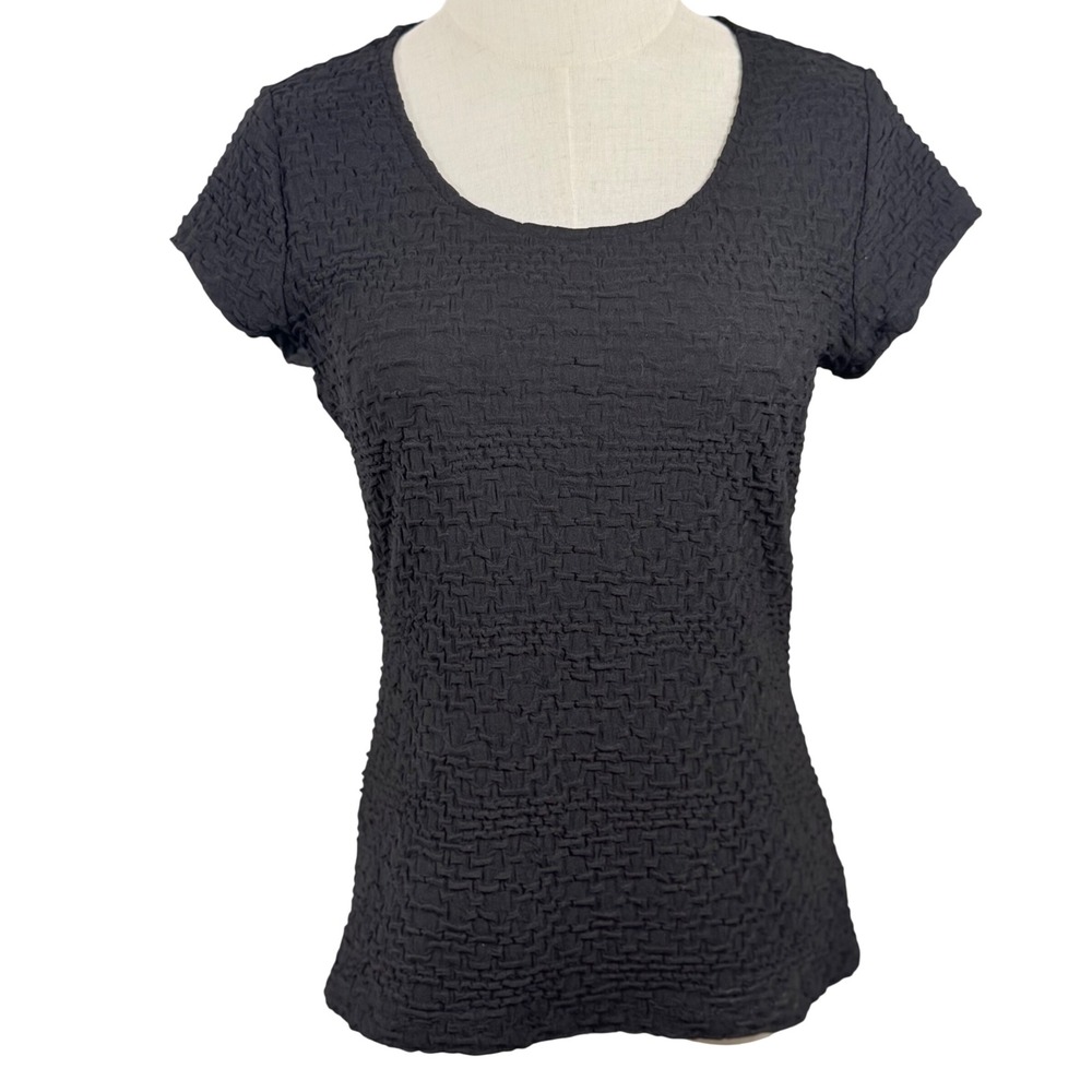 Liz Claiborne S Top Puckered Textured Popcorn Scoop Neck 90s Y2K Stretchy Career